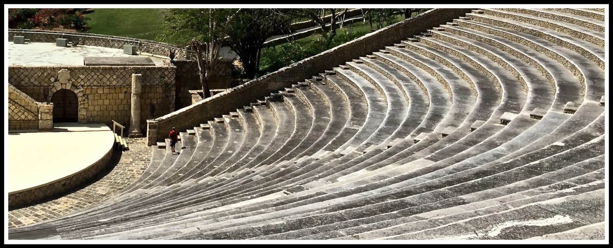 Masses of circular steps fill the image from the Roman-styled 5,000-seat amphitheater