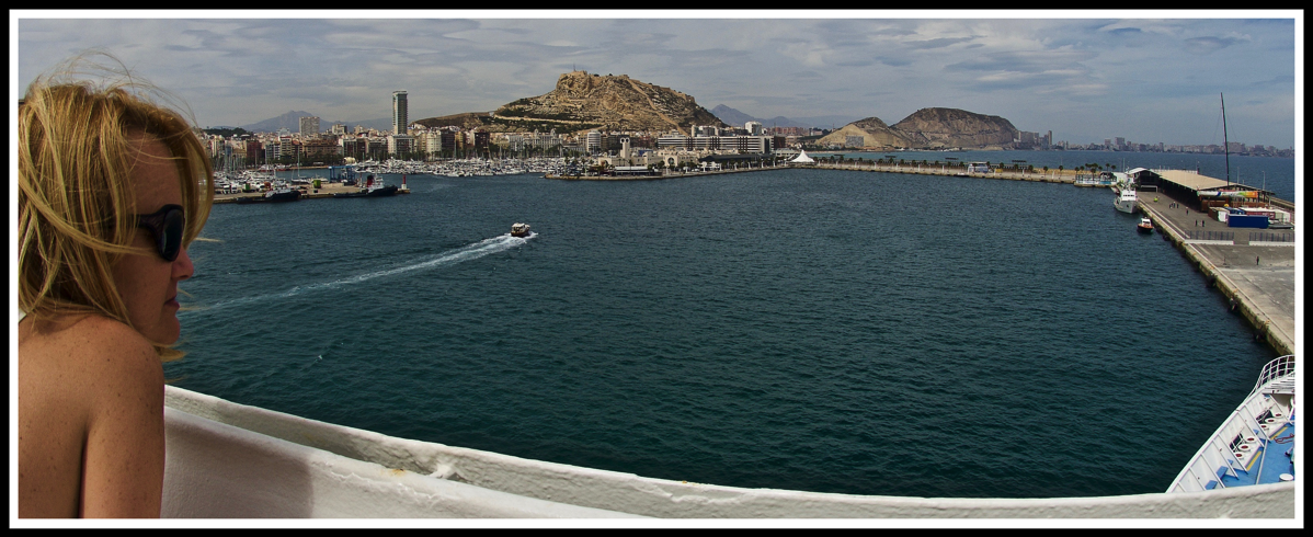 Sarah on the ship at Alicante dock